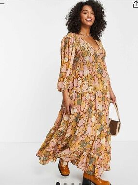 ASOS Floral Maxi Dress in Pink and Mustard
